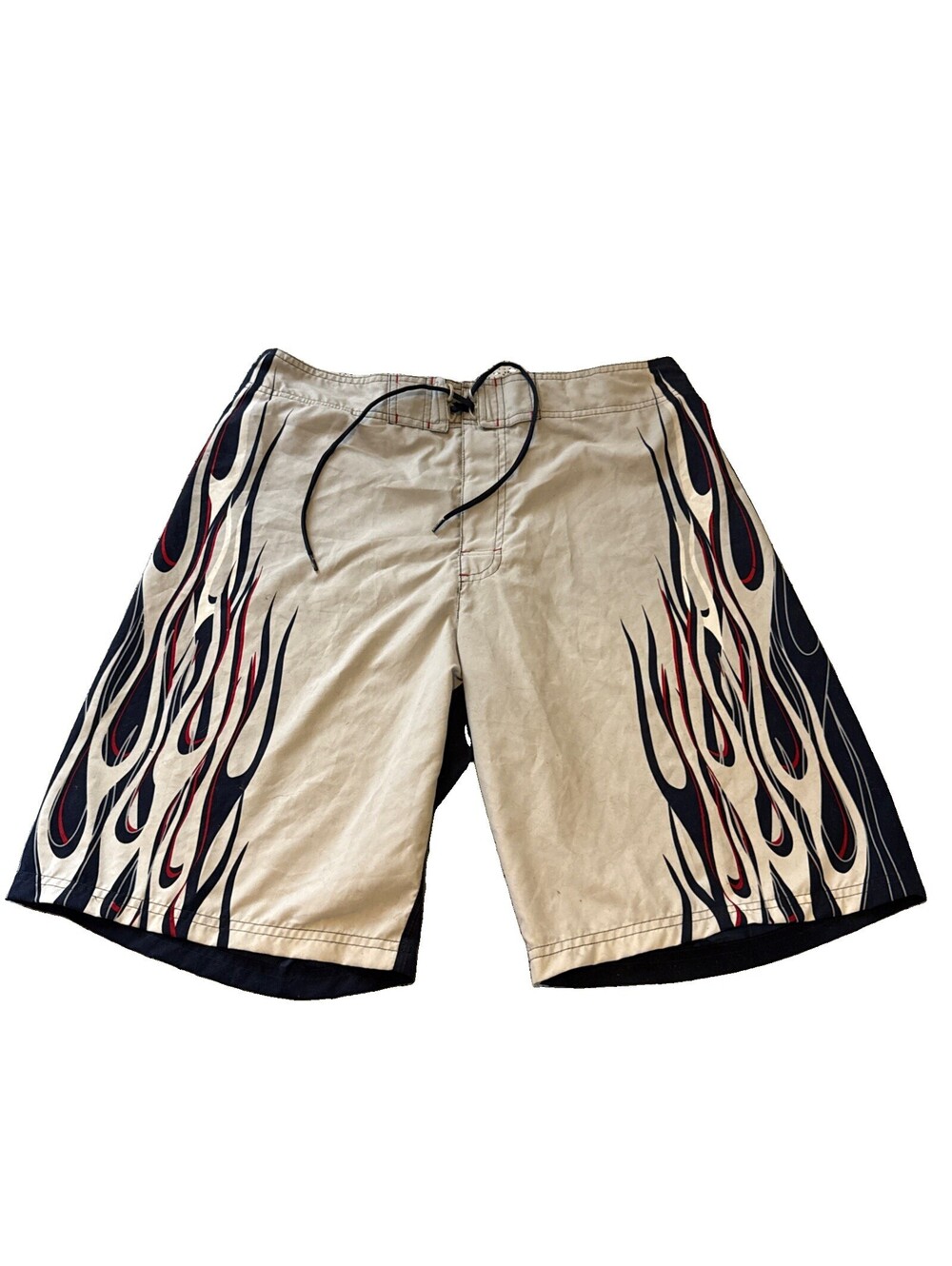 NWT Vintage No Boundaries Flame Board Shorts Mens 34 Silver Tan Hot Rod Y2K
